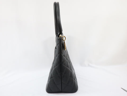 Pre-Owned #33665 CHANEL Matelasse Reprint Tote Bag Caviar Skin Black Gold