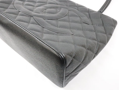 Pre-Owned #33665 CHANEL Matelasse Reprint Tote Bag Caviar Skin Black Gold