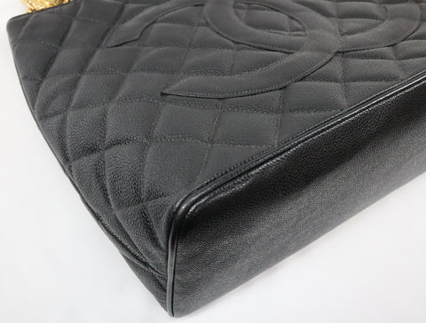 Pre-Owned #33665 CHANEL Matelasse Reprint Tote Bag Caviar Skin Black Gold