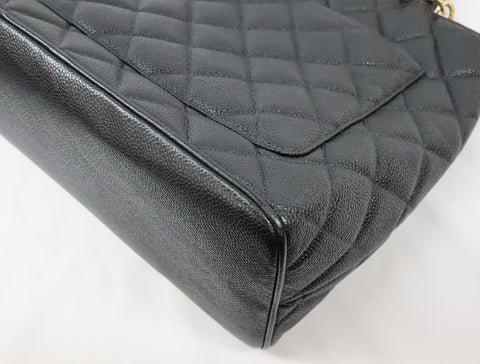 Pre-Owned #33665 CHANEL Matelasse Reprint Tote Bag Caviar Skin Black Gold