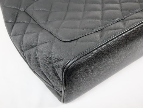 Pre-Owned #33665 CHANEL Matelasse Reprint Tote Bag Caviar Skin Black Gold