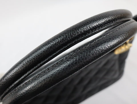 Pre-Owned #33665 CHANEL Matelasse Reprint Tote Bag Caviar Skin Black Gold