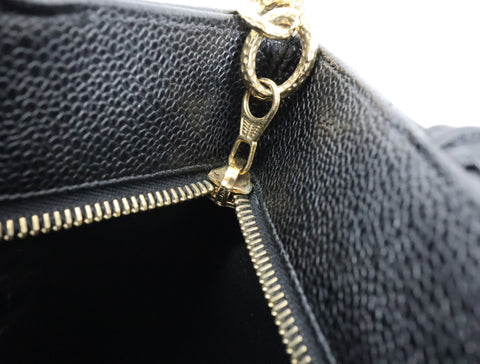 Pre-Owned #33665 CHANEL Matelasse Reprint Tote Bag Caviar Skin Black Gold