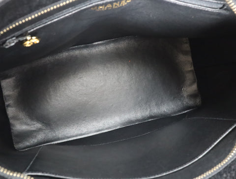 Pre-Owned #33665 CHANEL Matelasse Reprint Tote Bag Caviar Skin Black Gold