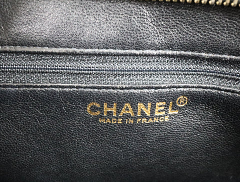 Pre-Owned #33665 CHANEL Matelasse Reprint Tote Bag Caviar Skin Black Gold