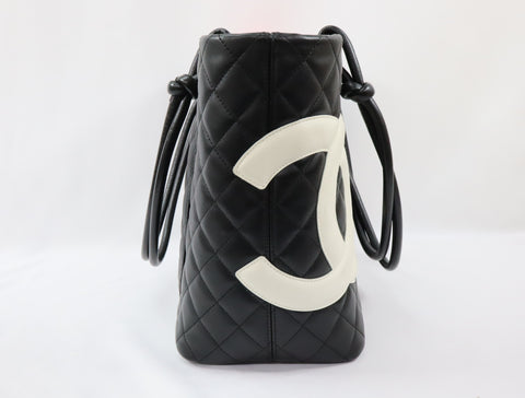 Pre-Owned #43708 CHANEL Cambon Line Large Tote shoulder Bag Lambskin leather Black×Pink