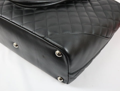 Pre-Owned #43708 CHANEL Cambon Line Large Tote shoulder Bag Lambskin leather Black×Pink