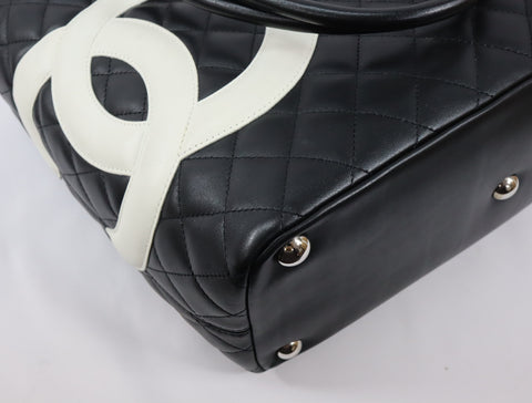 Pre-Owned #43708 CHANEL Cambon Line Large Tote shoulder Bag Lambskin leather Black×Pink