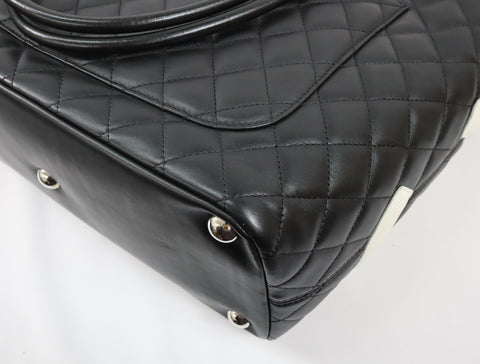 Pre-Owned #43708 CHANEL Cambon Line Large Tote shoulder Bag Lambskin leather Black×Pink