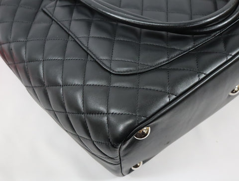 Pre-Owned #43708 CHANEL Cambon Line Large Tote shoulder Bag Lambskin leather Black×Pink