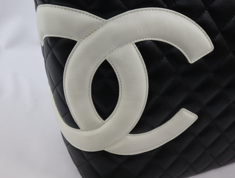 Pre-Owned #43708 CHANEL Cambon Line Large Tote shoulder Bag Lambskin leather Black×Pink