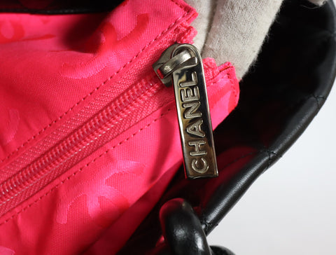 Pre-Owned #43708 CHANEL Cambon Line Large Tote shoulder Bag Lambskin leather Black×Pink