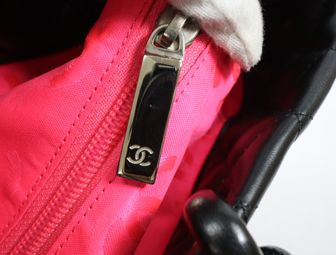 Pre-Owned #43708 CHANEL Cambon Line Large Tote shoulder Bag Lambskin leather Black×Pink