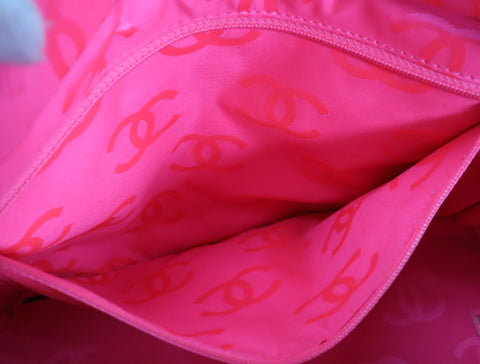 Pre-Owned #43708 CHANEL Cambon Line Large Tote shoulder Bag Lambskin leather Black×Pink