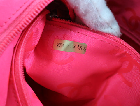 Pre-Owned #43708 CHANEL Cambon Line Large Tote shoulder Bag Lambskin leather Black×Pink