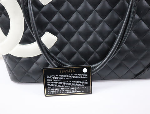 Pre-Owned #43708 CHANEL Cambon Line Large Tote shoulder Bag Lambskin leather Black×Pink