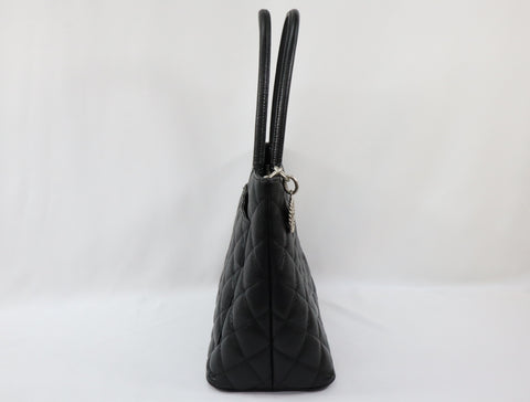 Pre-Owned #31989 CHANEL Matelasse Reprint Tote Bag Caviar Skin Black Silver