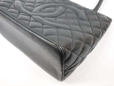 Pre-Owned #31989 CHANEL Matelasse Reprint Tote Bag Caviar Skin Black Silver