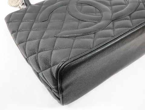 Pre-Owned #31989 CHANEL Matelasse Reprint Tote Bag Caviar Skin Black Silver