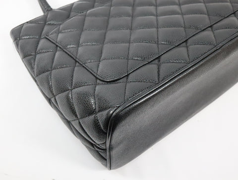 Pre-Owned #31989 CHANEL Matelasse Reprint Tote Bag Caviar Skin Black Silver