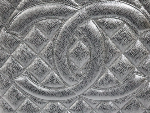 Pre-Owned #31989 CHANEL Matelasse Reprint Tote Bag Caviar Skin Black Silver