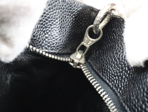 Pre-Owned #31989 CHANEL Matelasse Reprint Tote Bag Caviar Skin Black Silver