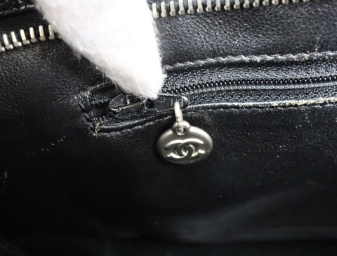 Pre-Owned #31989 CHANEL Matelasse Reprint Tote Bag Caviar Skin Black Silver