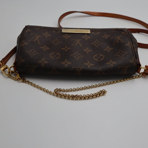 Pre-Owned #2003 Louis Vuitton Monogram Favorite PM Chain Shoulder Crossbody Bag Brown M40717