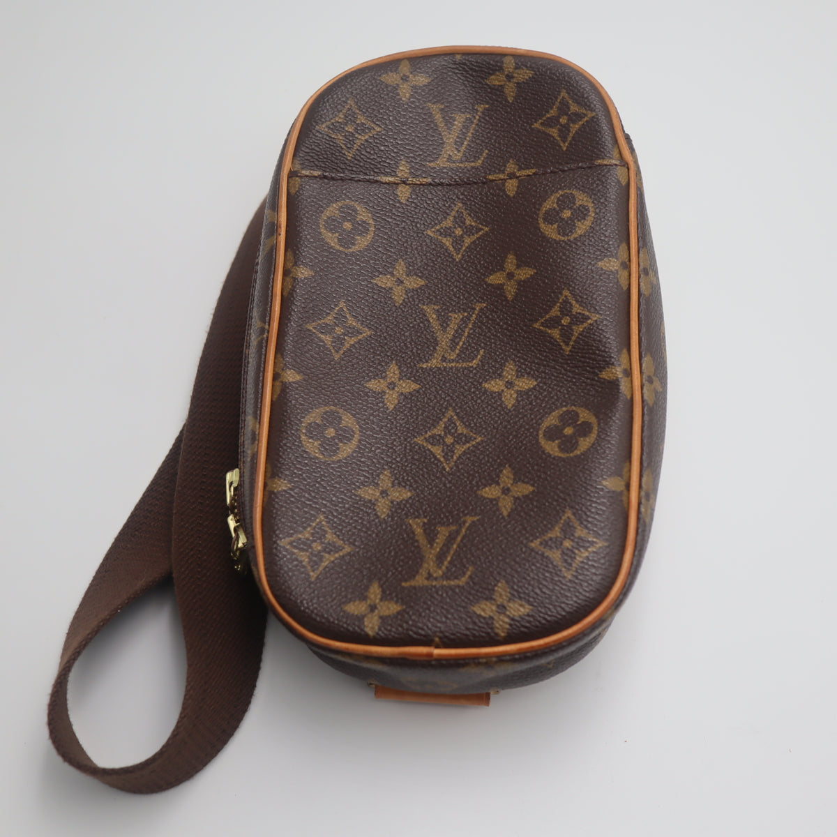 Pre-Owned #71254 Louis Vuitton Monogram Pochette Gange Waist Shoulder Crossbody Bag Brown M51870